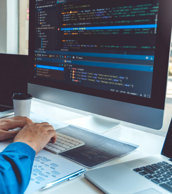 Developing programmer Team Development Website design and coding technologies working in software company office Developing programmer Team Development Website design and coding technologies working in software company office